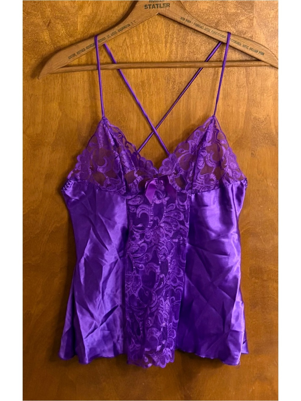 Vintage 80s Purple Lace Satin Cami Top Sheer Mesh Flyaway Mcbling Vampire Y2K